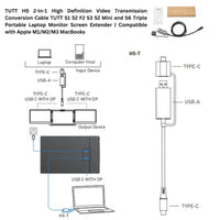 H5 2-in-1 High Definition Video Transmission Conversion Cable S1 S2 F2 S3, S6, F3 Triple Portable Laptop Monitor Screen Extender | Compatible with Apple M1/M2/M3 MacBooks