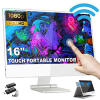 16” Portable Touchscreen Monitor FHD IPS | Stand & Case | Built-in Speaker | Premium Aluminum Alloy | Technical Support Line