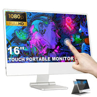 16” Portable Touchscreen Monitor FHD IPS | Stand & Case | Built-in Speaker | Premium Aluminum Alloy | Technical Support Line