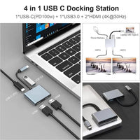 4 In 1 4K Dual Monitor HDMI Video Type-C Hub Docking Station USB C To Dual 4K HDMI MST Adapter With 2 HDMI USB 3.0 and PD