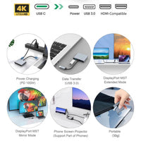 4 In 1 4K Dual Monitor HDMI Video Type-C Hub Docking Station USB C To Dual 4K HDMI MST Adapter With 2 HDMI USB 3.0 and PD