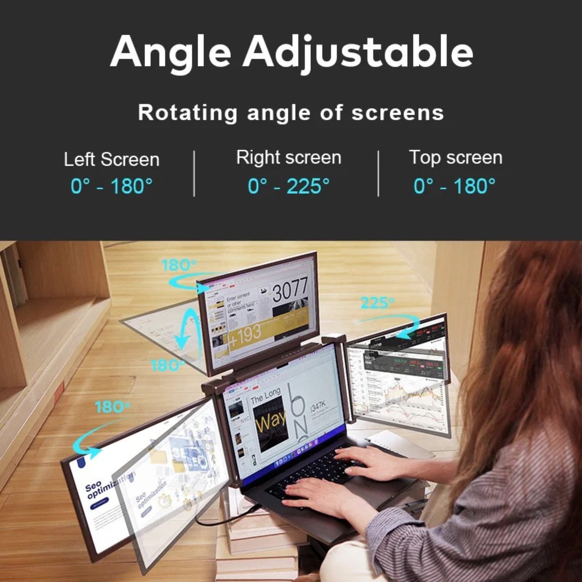 TUTT 14” Triple Portable Laptop Monitor | Single Cable Setup | FHD 1080P Quad Screen Extender | S680 | 90-Minute Technical Support