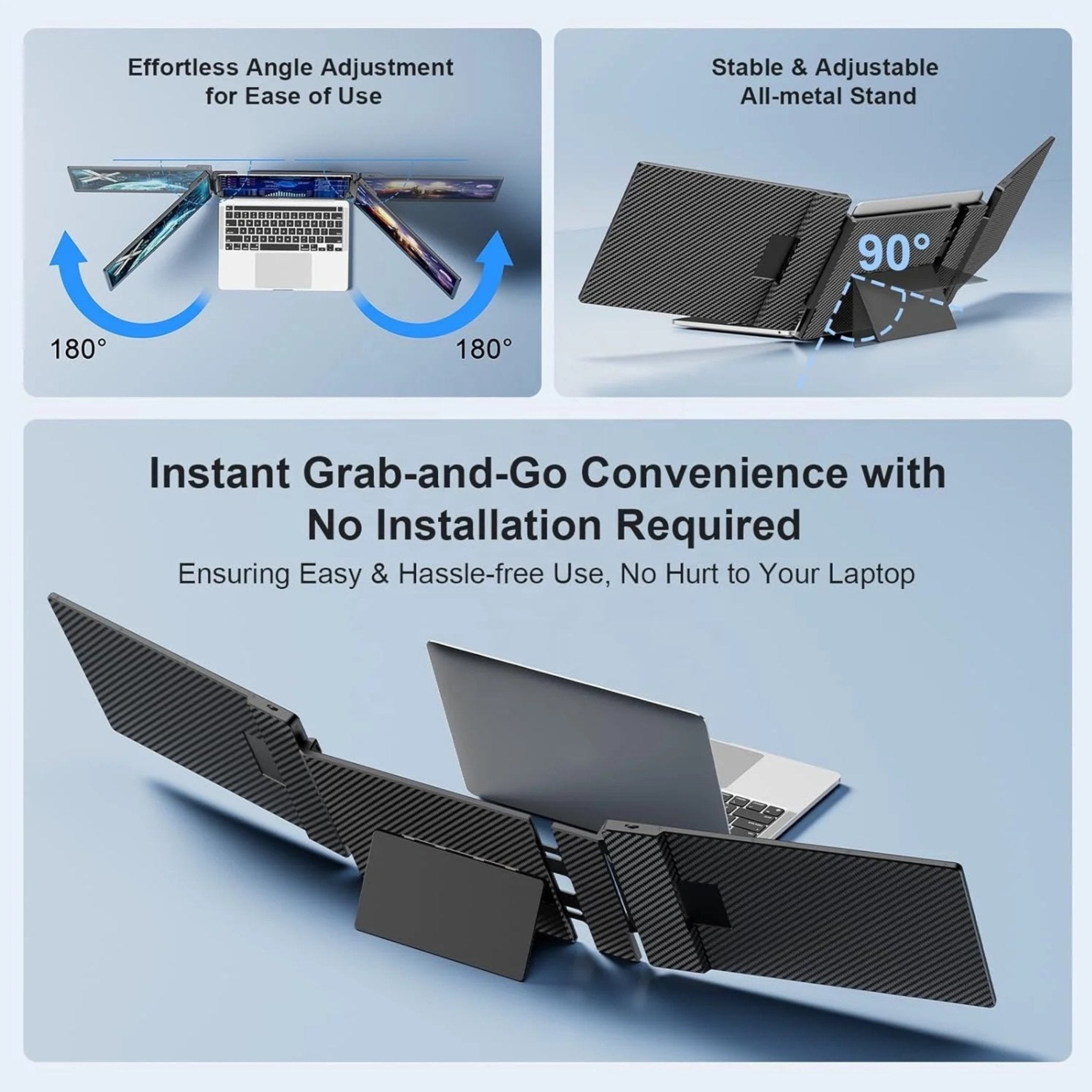 TUTT 14” FHD Dual Portable Laptop Monitor IPS Triple Screen Extender Built-in Stand and Speakers | All Devices Compatible | S3 | Technical Support in 90 Min