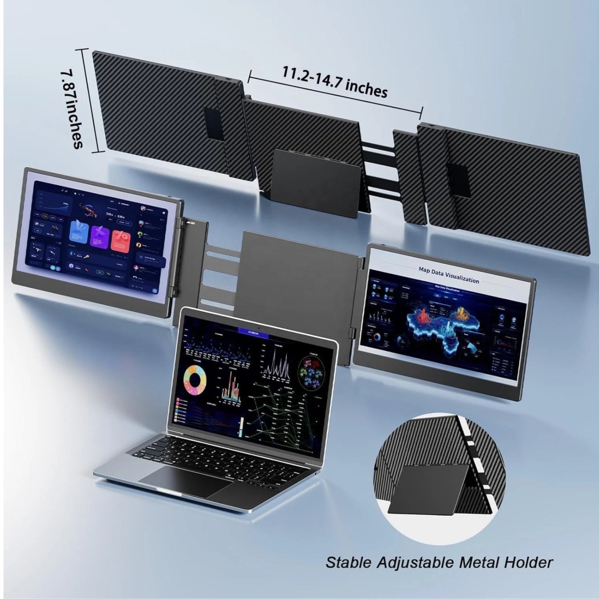 TUTT 14” FHD Dual Portable Laptop Monitor IPS Triple Screen Extender Built-in Stand and Speakers | All Devices Compatible | S3 | Technical Support in 90 Min